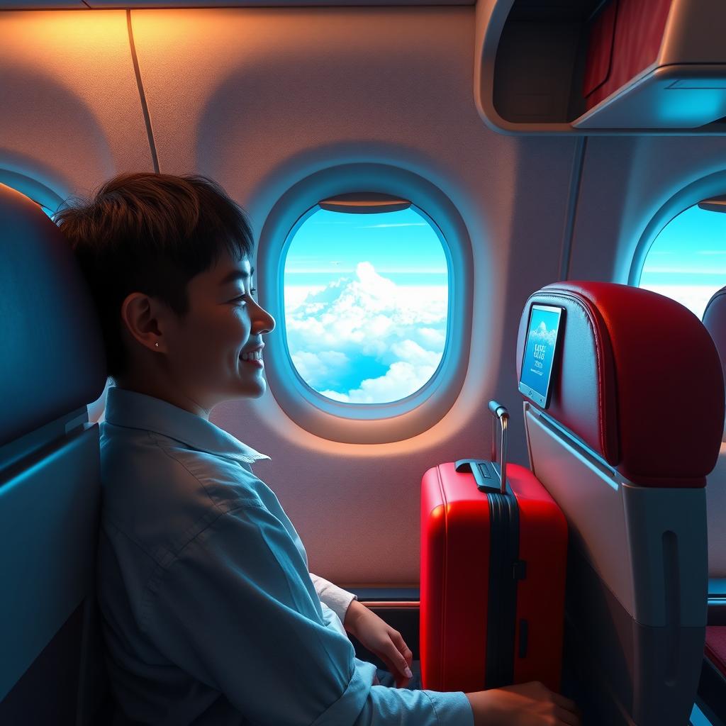 A realistic edit of a person sitting in the back of a Philippine Airlines plane