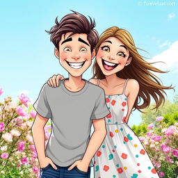 A creative composition featuring two characters, one male and one female, who are playfully swapping their faces to create a humorous and surreal effect