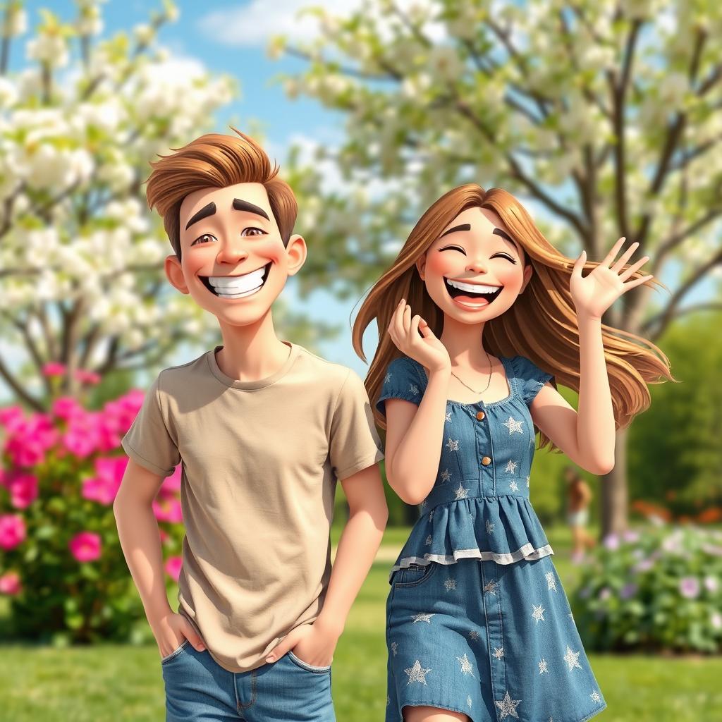 A creative composition featuring two characters, one male and one female, who are playfully swapping their faces to create a humorous and surreal effect