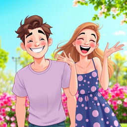 A creative composition featuring two characters, one male and one female, who are playfully swapping their faces to create a humorous and surreal effect