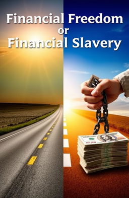 A striking book cover for 'Financial Freedom or Financial Slavery'