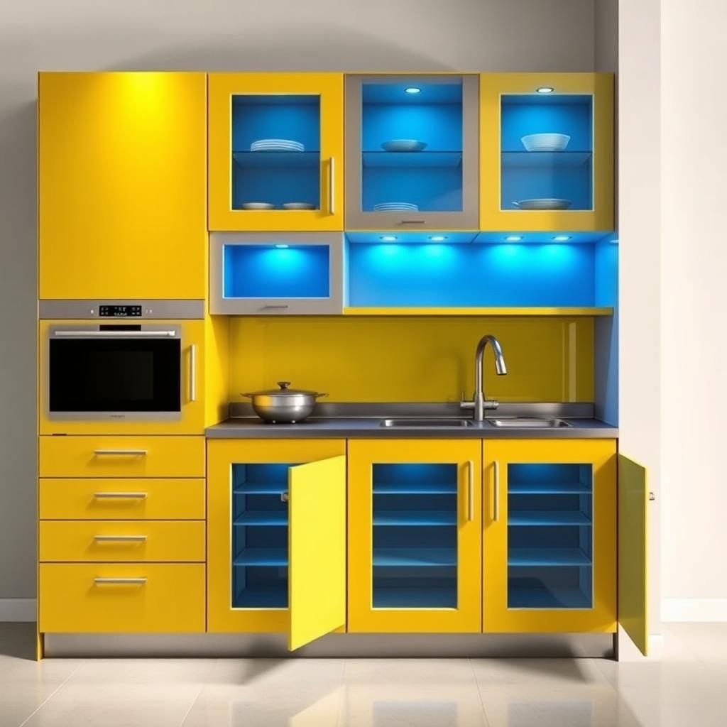 A kitchen cabinet, 2 meters long and 3 meters high, designed with 4 floors
