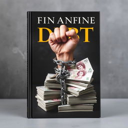 A striking book cover featuring a person's hand being restrained by heavy chains, which are tightening around stacks of English banknotes, symbolizing how debt and financial struggles imprison the individual