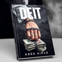 A striking book cover featuring a person's hand being restrained by heavy chains, which are tightening around stacks of English banknotes, symbolizing how debt and financial struggles imprison the individual
