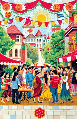A vibrant and colorful mosaic illustrating the concept of life and tolerance in a multicultural setting