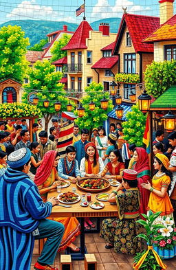 A vibrant and colorful mosaic illustrating the concept of life and tolerance in a multicultural setting