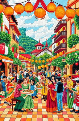 A vibrant and colorful mosaic illustrating the concept of life and tolerance in a multicultural setting
