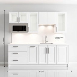 A kitchen cabinet, 2 meters long and 3 meters high, designed with 4 floors