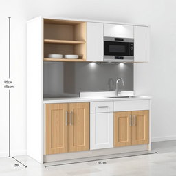 A kitchen cabinet, 2 meters long and 3 meters high, designed with 4 floors