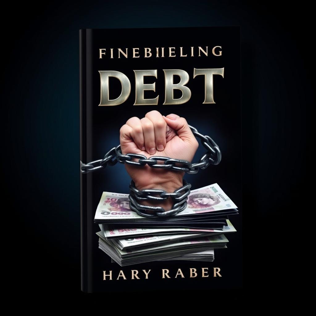 A striking book cover featuring a person's hand being restrained by heavy chains that are tightening around stacks of English banknotes, symbolizing how debt and financial struggles imprison the individual