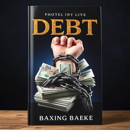 A striking book cover featuring a person's hand being restrained by heavy chains that are tightening around stacks of English banknotes, symbolizing how debt and financial struggles imprison the individual