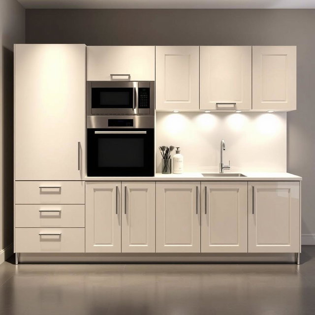 A kitchen cabinet, 2 meters long and 3 meters high, designed with 4 floors