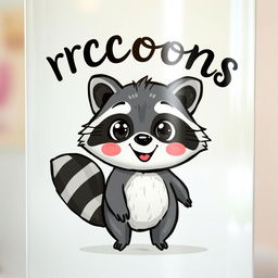 A cute raccoon animated character, designed as if painted on a glass, with a whimsical and playful expression