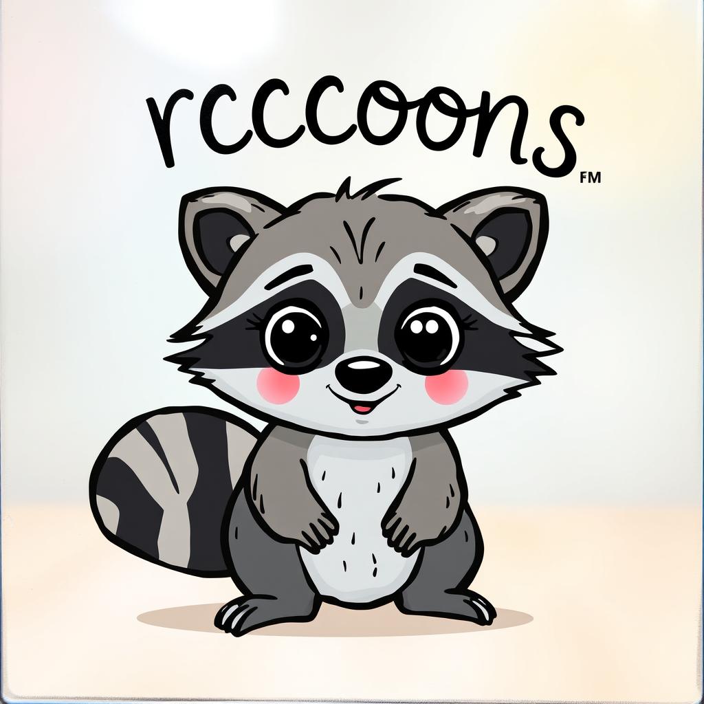 A cute raccoon animated character, designed as if painted on a glass, with a whimsical and playful expression
