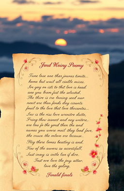 A beautifully handwritten final poem, elegantly displayed on textured parchment paper