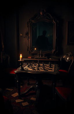 A thrilling, suspenseful scene depicting the climax of a mystery game involving a serial killer