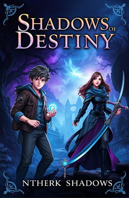 Cover design for a fantasy book titled 'Shadows of Destiny'