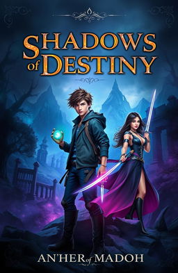 Cover design for a fantasy book titled 'Shadows of Destiny'