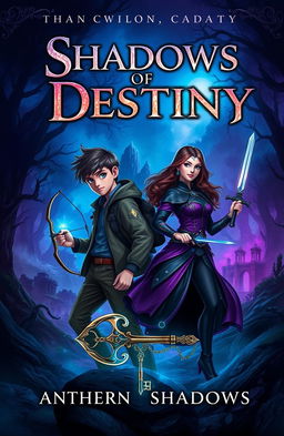 Cover design for a fantasy book titled 'Shadows of Destiny'