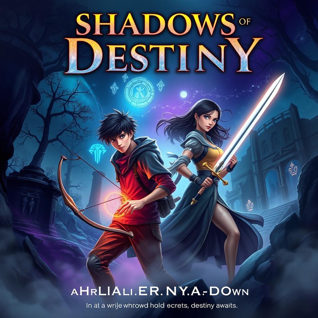 Cover design for a fantasy book titled 'Shadows of Destiny'