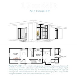 A detailed architectural drawing of a contemporary house plan measuring 17x45 feet, featuring a modern exterior design with large windows and a flat roof