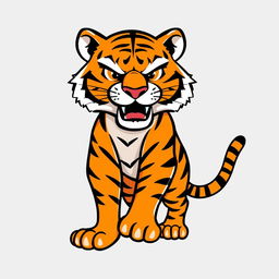 A simple and stylized vector illustration of a fierce tiger, featuring bold lines and vibrant orange and black stripes
