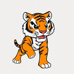 A simple and stylized vector illustration of a fierce tiger, featuring bold lines and vibrant orange and black stripes