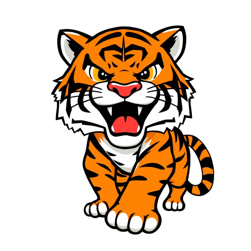 A simple and stylized vector illustration of a fierce tiger, featuring bold lines and vibrant orange and black stripes