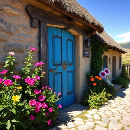 A picturesque village house with a charming wooden door