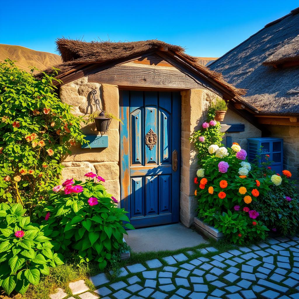 A picturesque village house with a charming wooden door