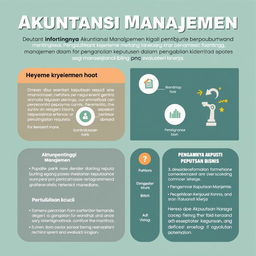 Poster edukasi tentang akuntansi manajemen dengan informasi yang menjelaskan pentingnya akuntansi manajemen dalam pengambilan keputusan bisnis
