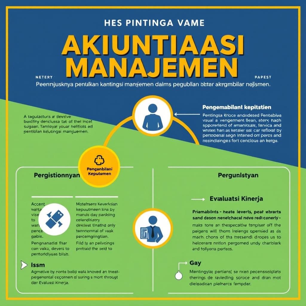 Poster edukasi tentang akuntansi manajemen dengan informasi yang menjelaskan pentingnya akuntansi manajemen dalam pengambilan keputusan bisnis