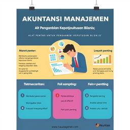Poster edukasi tentang Akuntansi Manajemen yang menjelaskan pentingnya peran akuntansi manajemen dalam pengambilan keputusan bisnis