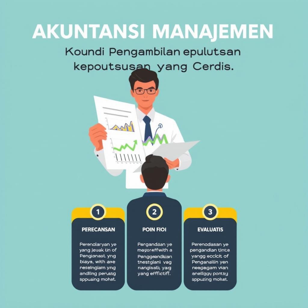 Poster edukasi tentang Akuntansi Manajemen yang menekankan pentingnya akuntansi manajemen dalam pengambilan keputusan bisnis