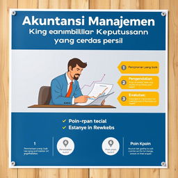 Poster edukasi tentang Akuntansi Manajemen yang menekankan pentingnya akuntansi manajemen dalam pengambilan keputusan bisnis