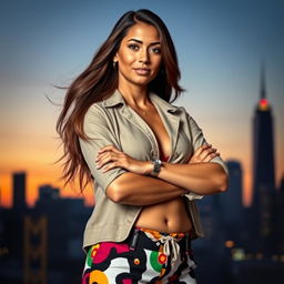 A proud woman standing confidently with her arms crossed, exuding strength and self-assuredness