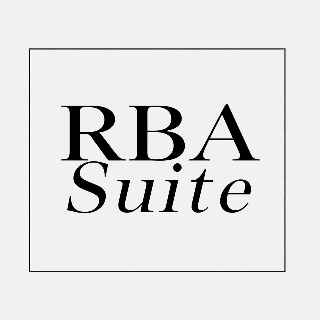 An elegant digital representation of the text 'RBA Suite' in a modern, stylish font, centered within a sleek rectangular space