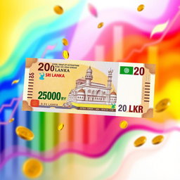 A vibrant, eye-catching image of a Sri Lankan currency note, specifically a 20 LKR note, artistically transformed to display a value of 2500 LKR in a creative and visually appealing manner