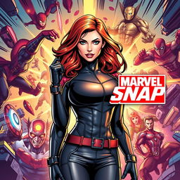 A captivating cover design for Marvel Snap featuring Victoria Hand in the center, displayed confidently and stylishly
