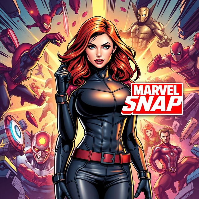 A captivating cover design for Marvel Snap featuring Victoria Hand in the center, displayed confidently and stylishly