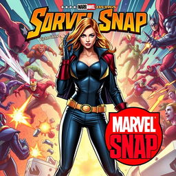 A captivating cover design for Marvel Snap featuring Victoria Hand in the center, displayed confidently and stylishly