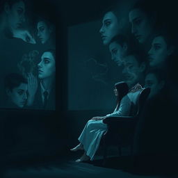 A digital illustration for a psychological fiction book, featuring a surreal and haunting scene