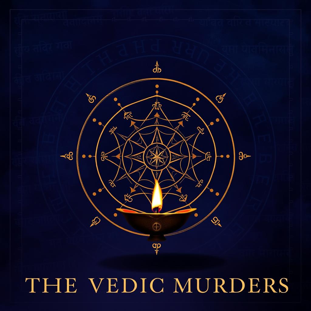 A captivating book cover design for the thriller novel titled "The Nine Vedic Murders"