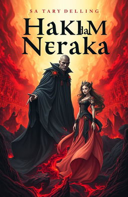 A book cover design featuring a judge from hell, depicted with an imposing yet captivating presence