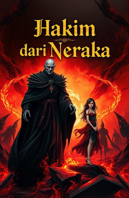A book cover design featuring a judge from hell, depicted with an imposing yet captivating presence