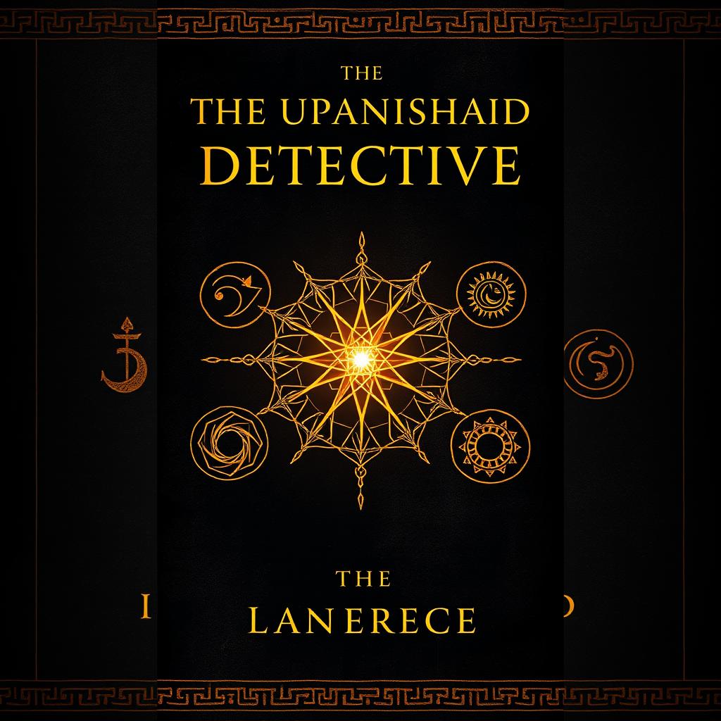 A dramatic and symbolic book cover design for 'The Upanishad Detective'