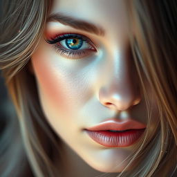 A highly detailed and artistic modification of a person's face, featuring smooth skin texture, vibrant eye color, and intricate makeup