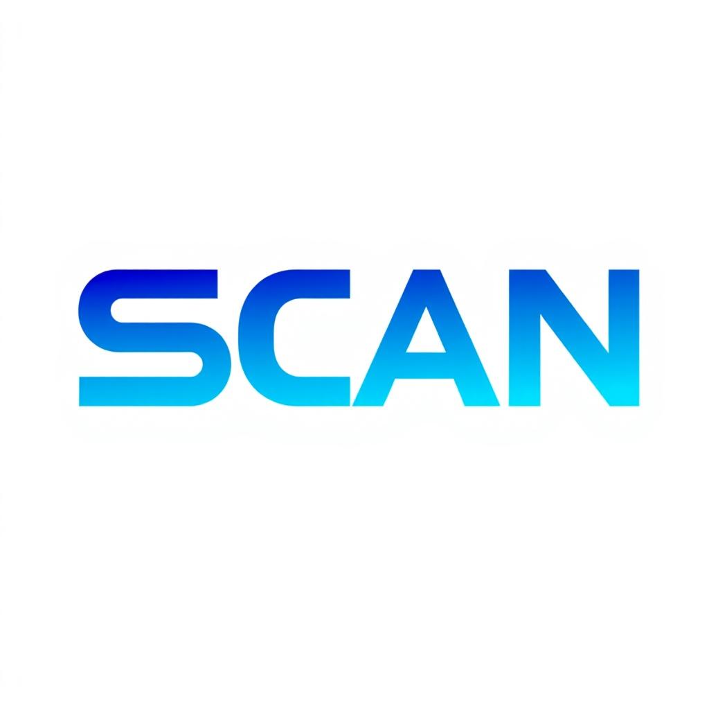 A minimalistic logo design featuring the word 'SCAN' in bold, modern sans-serif typography