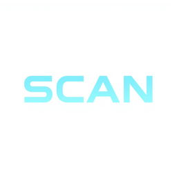 A minimalistic logo design featuring the word 'SCAN' in bold, modern sans-serif typography