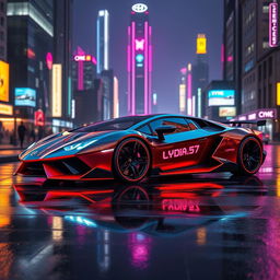A futuristic Lamborghini, showcasing a sleek and aerodynamic design with sharp angles and glowing accents